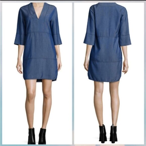 Vince Chambray Shift Mini Dress Size XS - Picture 1 of 7